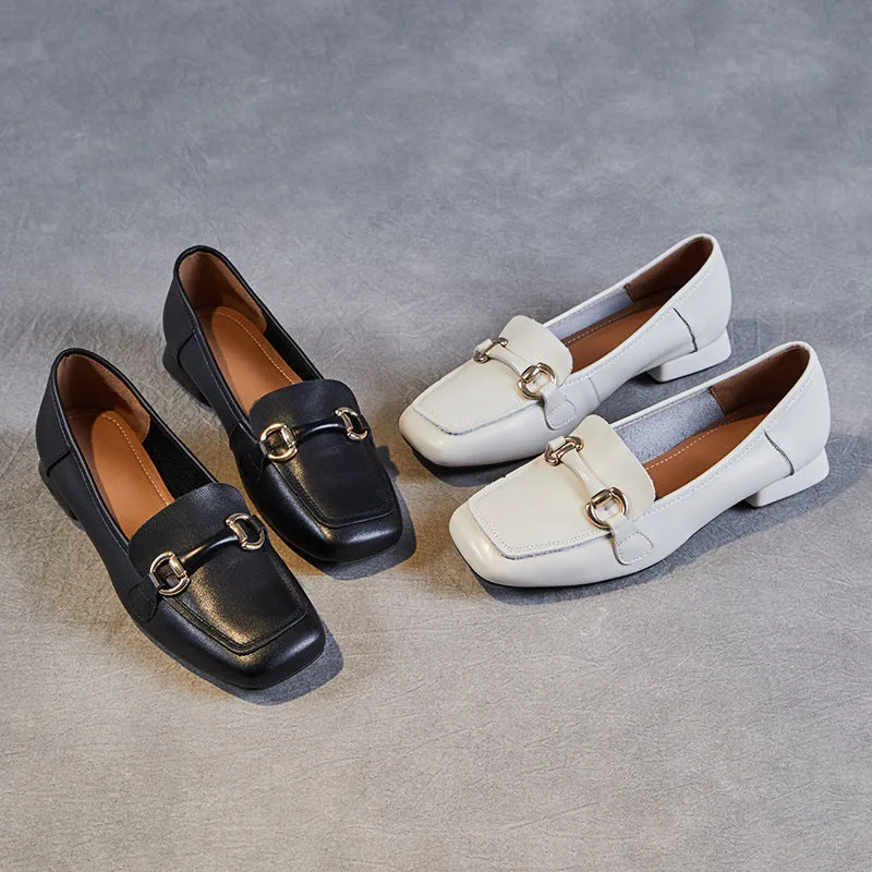 Women Minimalist Buckle Leather Low Block Loafers