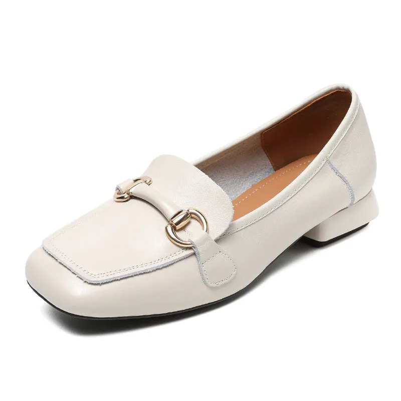 Women Minimalist Buckle Leather Low Block Loafers