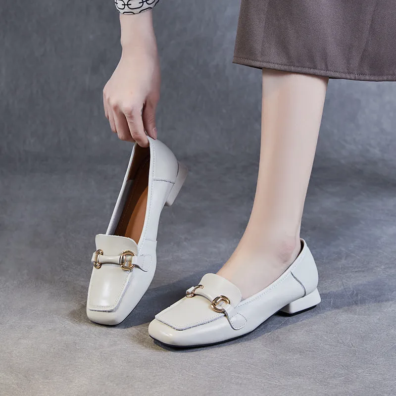 Women Minimalist Buckle Leather Low Block Loafers