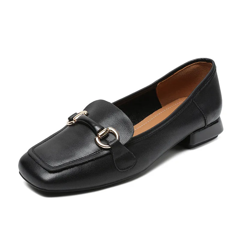 Women Minimalist Buckle Leather Low Block Loafers