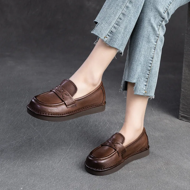 Women Minimalist Retro Soft Leather Flat Casual Loafers